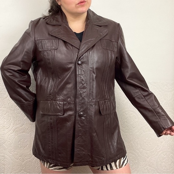 Vintage 70s cowhide leather jacket men’s 44R Montgomery Ward unisex fit - Picture 1 of 13